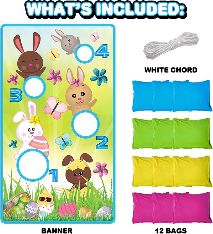 ArtCreativity Easter Bean Bag Toss Game – Fun Easter Games for Kids with Large Banner, 12 Bean Bags & Hanging String – Exciting Easter Kid Games & Unique Easter Party Decorations for All Ages