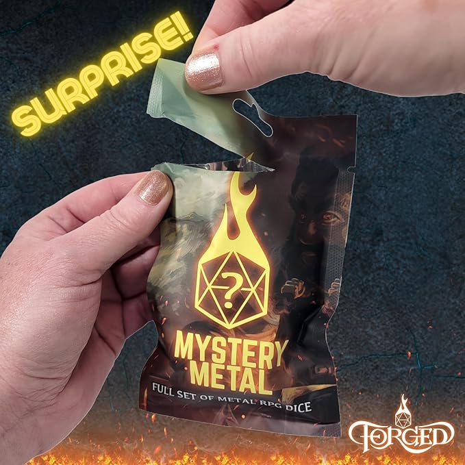 Forged Dice Co. Mystery Dice Bag DND Dice Set Blind Surprise Bag - Contains 1 Complete Set of 7 Metal Dice D4, D6, D8, D10, D12, D20, D% for RPG Board Game and DND Accessories