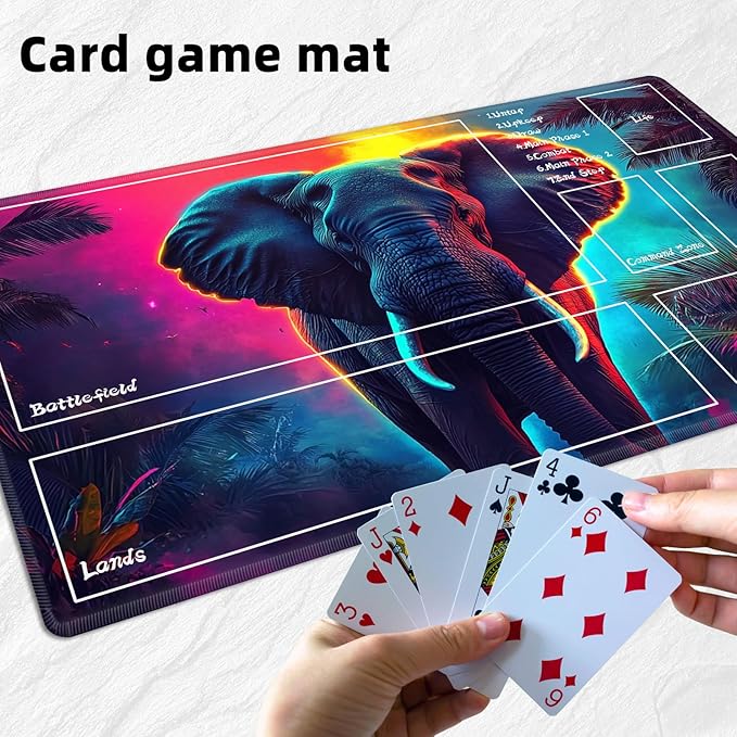 for MTG Playmat with Zones Storage Bag, for TCG Playmat and Playing Card Mat for Magic Board Games, Elephant Mat Non-Slip Stitched Edges Game Mat, Rollable Foldable Card Playmats