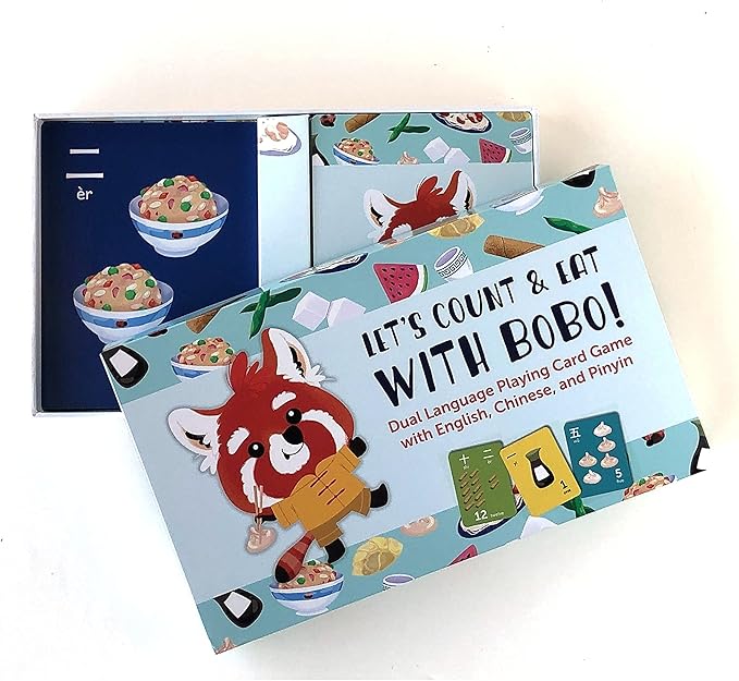 Let's Count and Eat with Bobo! Dual Language Playing and Counting Flash Card Game for Kids with English, Chinese, and Pinyin