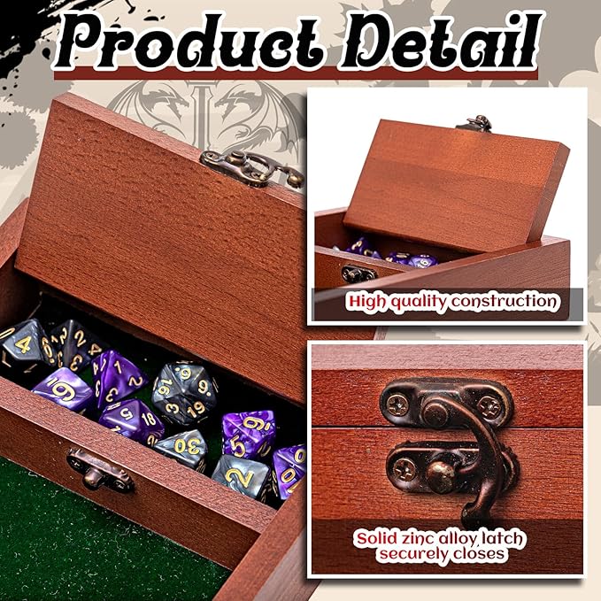Wooden Dice Tray for Rolling with Storage 5.5 x 8 Inch Box Vault Metal Latch Secures Lid for Travel Tabletop Games, Board Games, Dungeons and Dragons