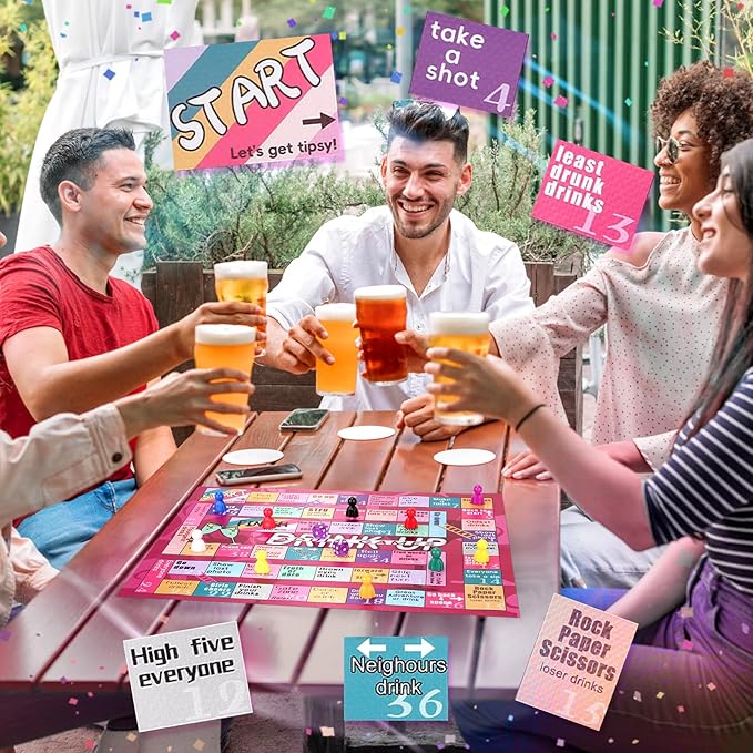 Drinking Board Games for Adults, Waterproof Leather Mat Drinking Board Game, Fun Party Interactive Drinking Games for Game Night, Bachelorette Parties, Birthday, Age 21+, 2-8 Players