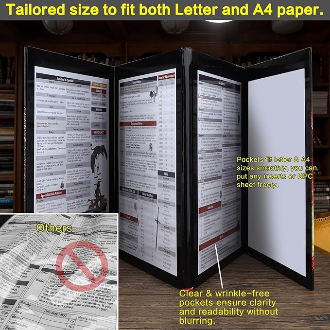Haxtec DND DM Screen, Dungeons and Dragons Master Screen, Four-Panel with Magnetic Pockets DM Screen for Board Games Masters, TTRPG Accessories D&D Gifts for DM Dungeons Masters