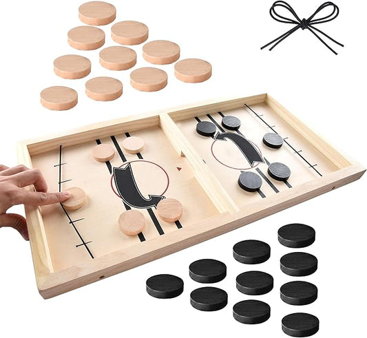 Fast Sling Puck Game, TMIYO Wooden Table Hockey Game for Kids or Adults, Super Foosball Slingshot Paced Winner Board Games Parent-Child Interaction Toy for Family Party, Medium