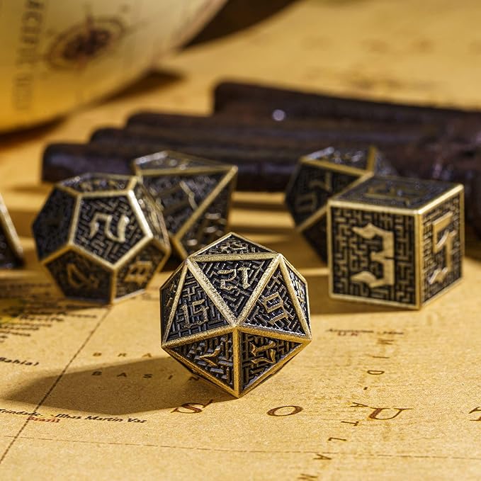 UDIXI Metal Polyhedral Dice Set D&D, 7PCS Metal DND Dice Set RPG Die Bronze for Dungeons and Dragons Role Playing Games
