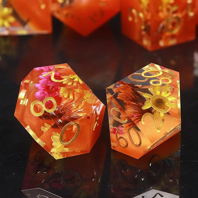 Haxtec DND Dice Set Sharp Edge Resin Dice Set with Dice Case, Flower D and D Dice, Polyhedral D&D Dice Set for Dungeons and Dragons TTRPGs DND Gift