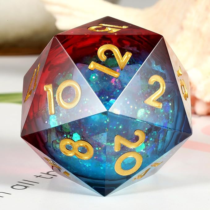 Liquid Dice D20 33mm, Glitter and Paillette Liquid 20 Sided Dice DNDND with Gorgeous Gift Box for Dungeons and Dragons (Red & Blue)