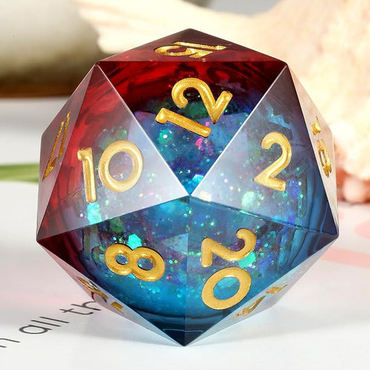Liquid Dice D20 33mm, Glitter and Paillette Liquid 20 Sided Dice DNDND with Gorgeous Gift Box for Dungeons and Dragons (Red & Blue)