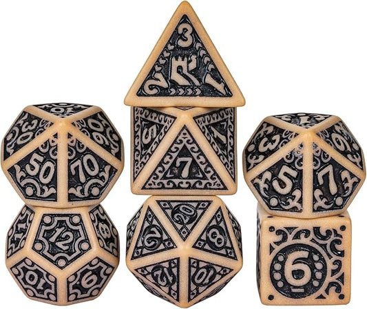 7-Die DND Dice Set New Pattern Polyhedral Dice Set with Leather Bag D&D Dice Set for Dungeons and Dragons RPG MTG Table Games(Brown Black)