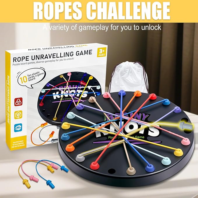 Brainy Knots Rope Untangling Game, Twisted Rope Puzzle Game, Strategy Board Family Game for Kids & Adults, Portable for Parties & Travel for Parent-Child Interaction, Gifts for All Ages