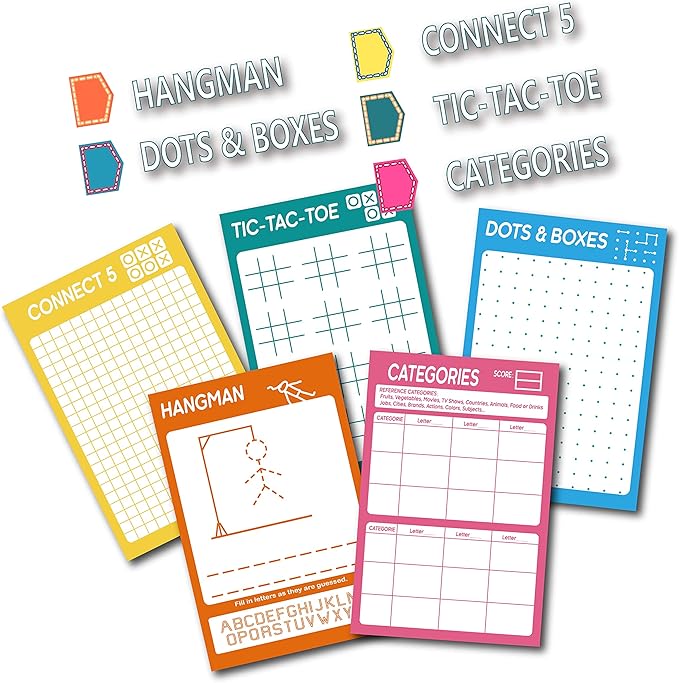 5 Portable Travel Game Activities Pad On The Go Plane Trip Pen Pencil and Paper Game for Kids 6 x 9-inches (75 Sheets)