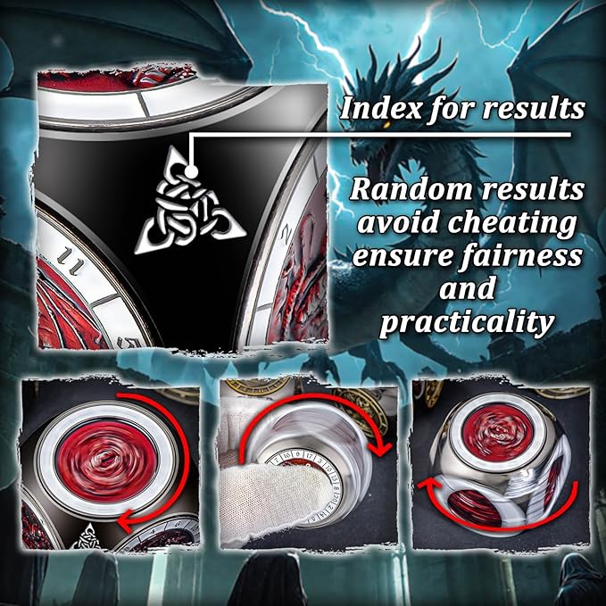 7 in 1 Spinner DND Dice Set, Metal D and D Dragon Dice with Gift Box, Role Playing Dice, Black Red