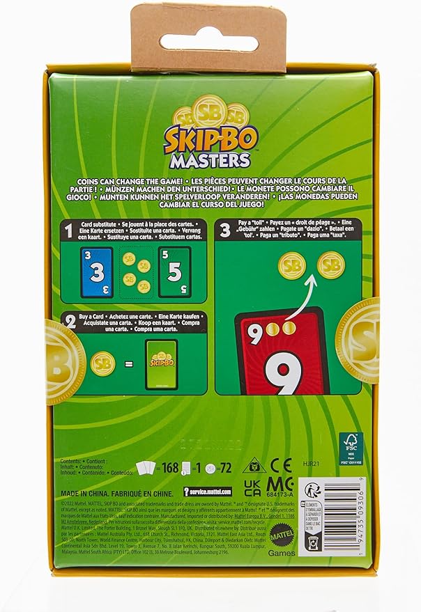 Mattel Games Skip-Bo Masters Card Game for Family, Travel and Game Night, 2 to 6 Players