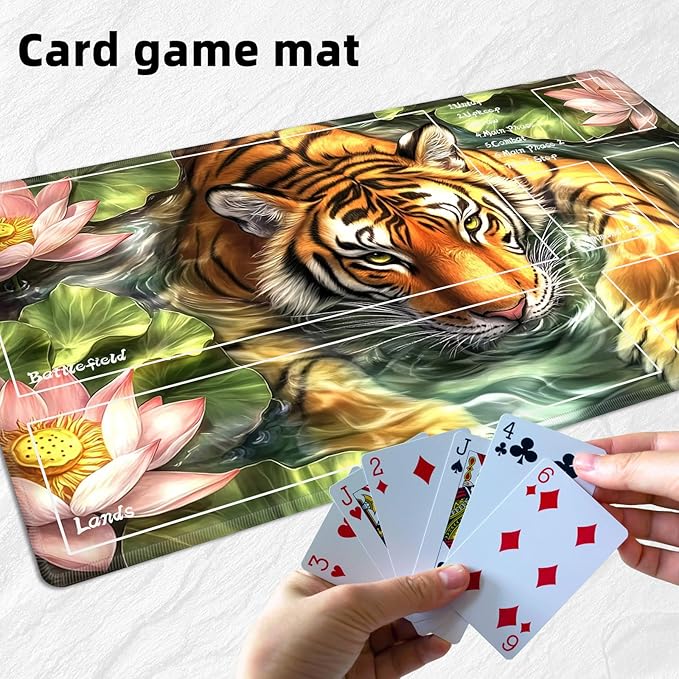 for MTG Playmat with Zones Storage Bag, for TCG Playmat and Playing Card Mat for Magic Board Games, Tiger Non-Slip Stitched Edges Game Mat, Rollable Foldable Card Playmats