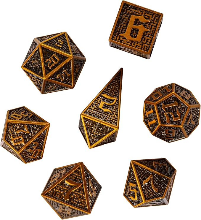 UDIXI Metal Dice Set D&D, 7 die DND Polyhedral Dice Set with Leather Pouch for RPG Dungeons and Dragons Role Playing Games TTRPG