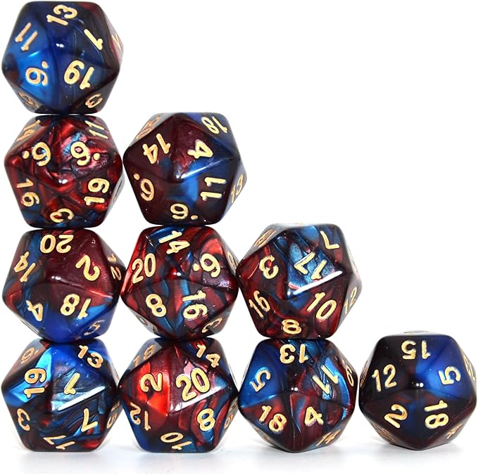 SmartDealsPro 10-Pack 20 Sided Dice D20 Polyhedral Dice for DND RPG MTG Table Game(Blue-Red)