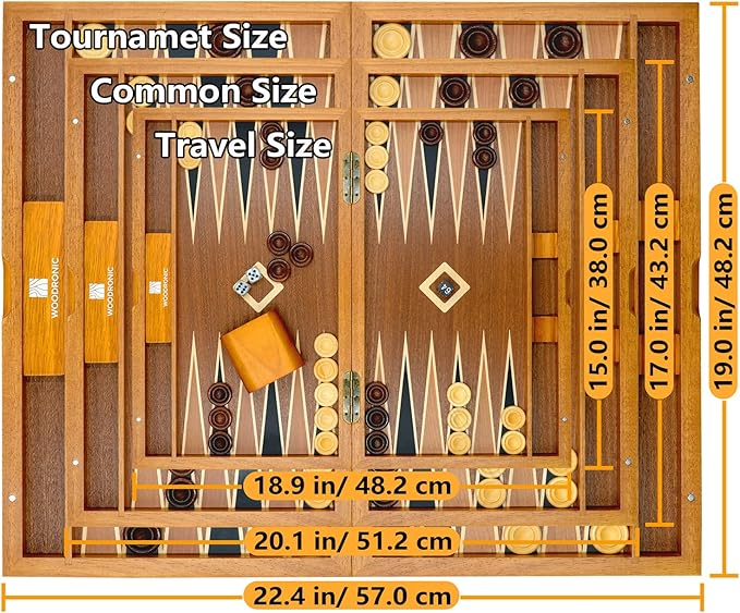 Woodronic 17" Wooden Backgammon Set, Folding Classic Board Game, Best Strategy Game and Smart Game of Tactic for Kids and Adults