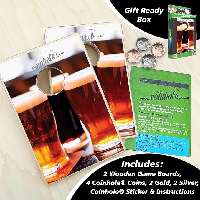 Desktop Coin Bouncing Party Set | Tabletop Cornhole Board | Small Travel Game Includes Coins