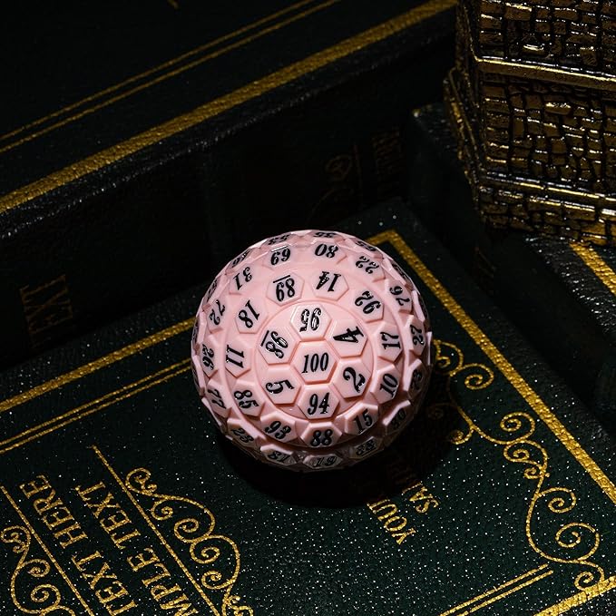 100 Sided Polyhedral Dice, Single D100 Game Dice, 100 Sided Cube with Black Pouch, D100 die 48 mm (Pink with Black Number)