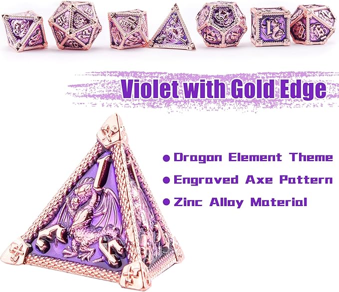 AUSTOR 7-Die Metal DND Dice Set Dungeons and Dragons Polyhedral Roll Playing Dice with Box D20 D12 D10 D% D8 D6 D4 for Pathfinder MTG RPG Board Games