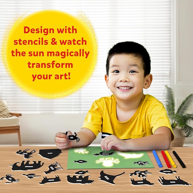 Skillmatics Sun Paper Art Kit - Mess-Free DIY STEM Craft Kit for Kids, Design with Stencils, Create with Sunlight, Color with Markers, Indoor, Outdoor Play, Gifts for Ages 4, 5, 6, 7, 8, 9, 10, 11, 12