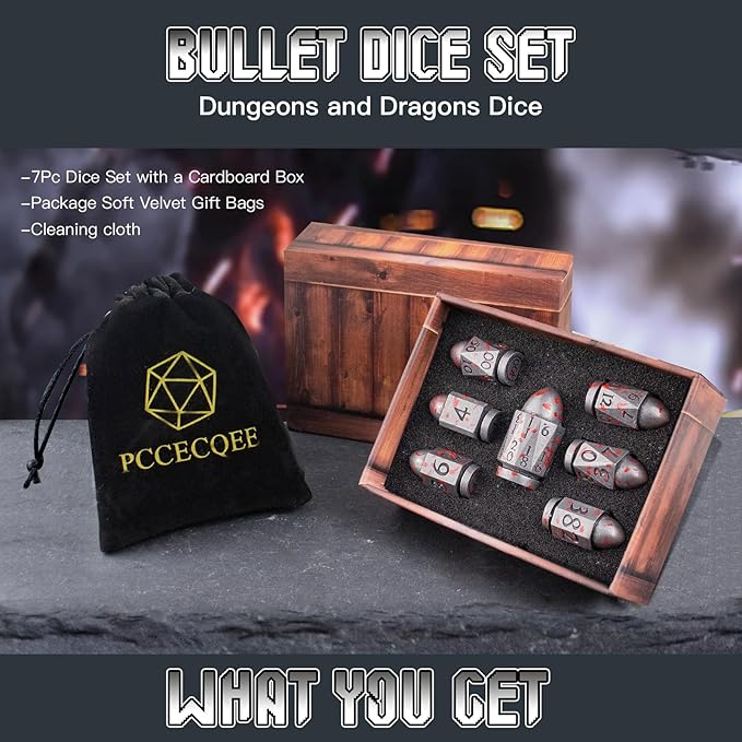 D&D Dice Set - 7PC Metal Dice, 36MM Large D20, Cyberpunk Warhammer Crime Theme (SliverBlood)