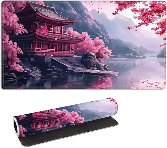 for MTG Playmat with Storage Bags, Card Playmat for TCG Card Playing Game,Rollable & Foldable for PTCG and Board Game Mat for Cards,Non-Slip Temple Cherry Tree Desk Mat for Home Office