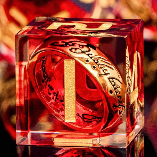Magic Golden Ring DND Dice Set Sharp Edge Red Resin Dice with Box, for use with RPG D&D Tabletop Games Lord D and D Polyhedral Dice Set