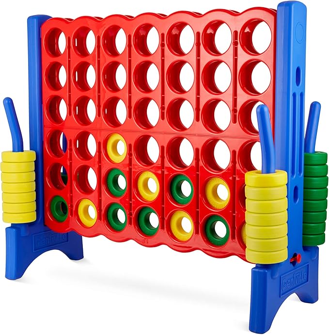 Giant 4 in a Row Connect Game – 4 Feet Wide by 3.5 Feet Tall Oversized Floor Activity for Kids and Adults – Jumbo Sized for Outdoor and Indoor Play - Blue/Red