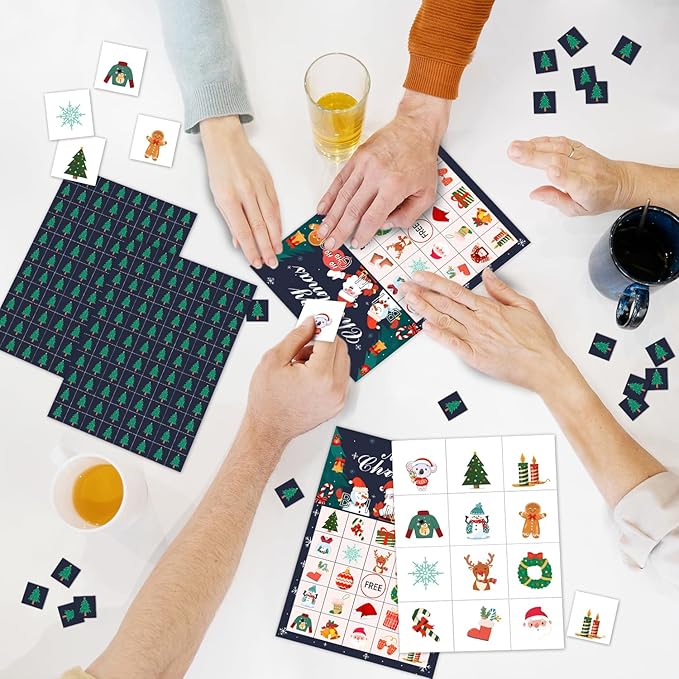 Ziyouza Merry Christmas Bingo Games Cards, Xmas Winter Party Bingo, 24 Players Bingo Games for Family Party Outdoor Trip Activity