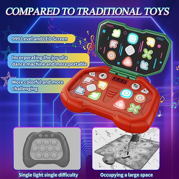 Handheld Dance Game,4 Mode,999 Level,Sensory Toys,Fast Puzzle Game,ADHD,Pop Fidget Toys for Kids Age 6-12,Birthday Gifts for Girls and Boys (Red)