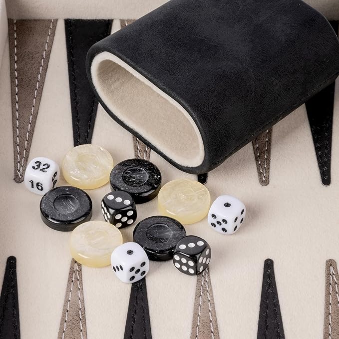 Backgammon Sets for Adults, Classic Board Game with Folding Leather Backgammon Case, Portable Travel Backgammon Game Set (Black)