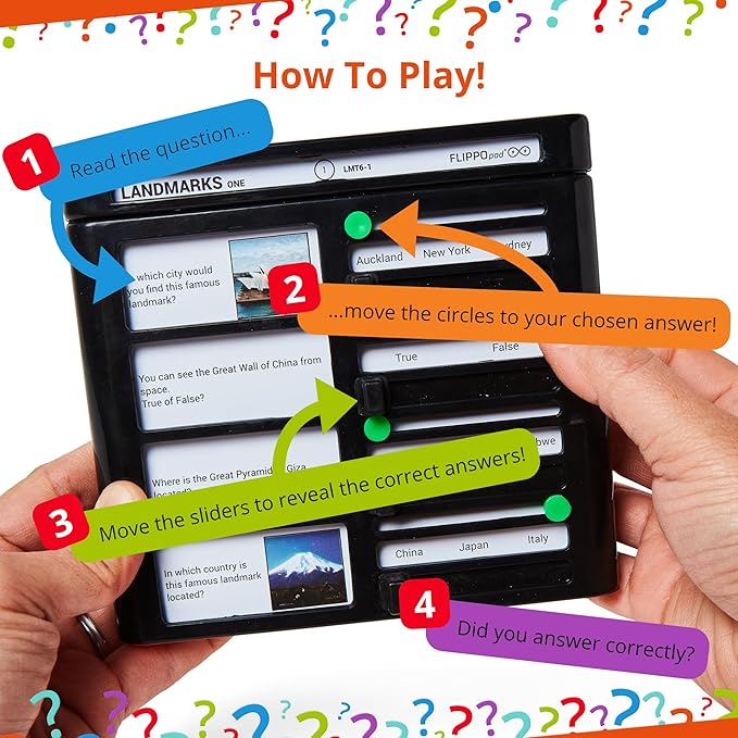 Quiz Device Game - Landmarks Trivia Quiz Game - 25 Cards - 200 Questions - Educational & Fun - Ideal Travel Games for Kids - Family Quiz Games - Portable Pack - Age 6+