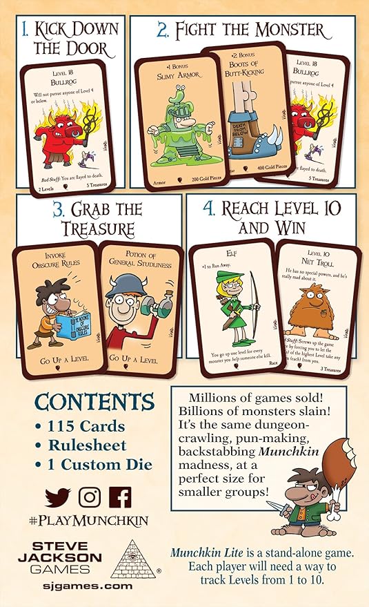 Steve Jackson Games, Munchkin Lite - Comedic Fantasy Adventure RPG Card Game - for 3 to 4 Players, Ages 10+