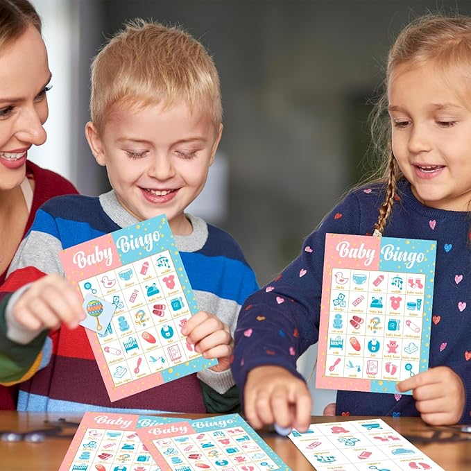 Gender Reveal Bingo Card Set - 24 Players, Neutral Gender Reveal Party Activities for Family Friends, Bingo Game Pregnancy Announcement Party Favor Supplies, for Adult Teen -15