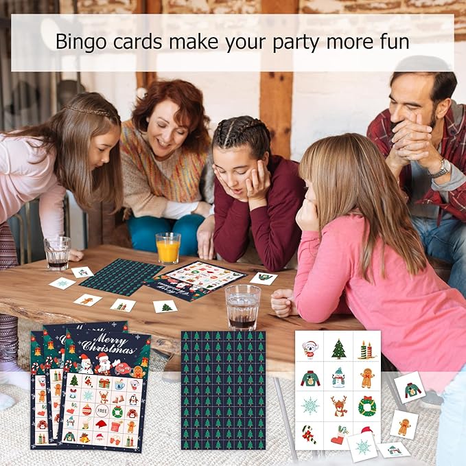 Ziyouza Merry Christmas Bingo Games Cards, Xmas Winter Party Bingo, 24 Players Bingo Games for Family Party Outdoor Trip Activity