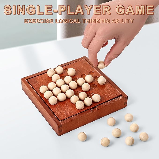Wooden mini Travel Games, Classic Wooden Board Games, Single Player Games, Children's Puzzle Toy, Indoor Party Gathering Tabletop Puzzle Game (Jump All but one)
