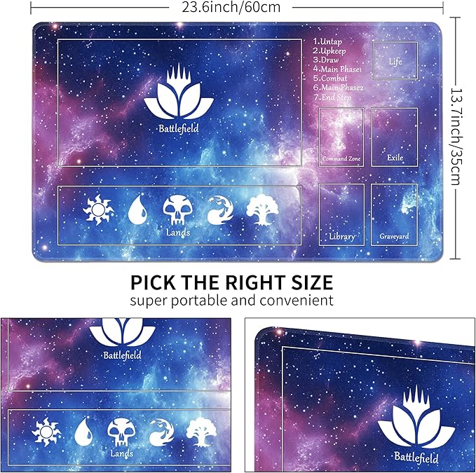 MTG Playmat Stitched with Magic Zone Non-Slip Rubber Backing Printing Commander Board Game Desk Mat Duel Mat TCG PTCG Playmat 24x14 inches and Free Storage Bags (Blue Starrysky)