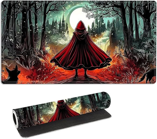 for MTG Playmat with Storage Bags, Card Playmat for TCG Card Playing Game,Rollable & Foldable PTCG and Board Game Mat for Cards,Non-Slip Little Red Riding Hood Desk Mat for Home Office