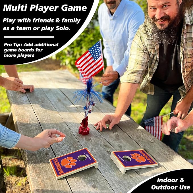 Tabletop Cornhole Game Set | Officially Licensed College Mini Football Cornhole Board Game | Includes Coins