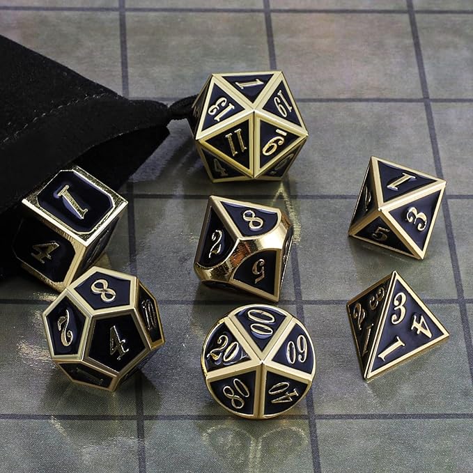 CiaraQ DND Metal Polyhedral Dice Set with Dice Bag for Dungeons and Dragons RPG MTG Role Playing Table Games
