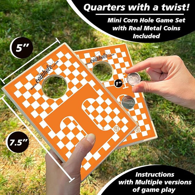 Tabletop Cornhole Game Set | Officially Licensed College Mini Football Cornhole Board Game | Includes Coins