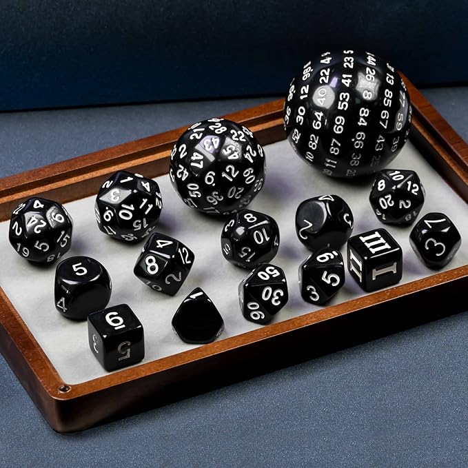 15 Pieces Complete Polyhedral DND Dice Set D3-D100 Spherical D&D Dice Set with Dragon Eye Dice Bag, D100 Dice for Dungeons and Dragons, RPG, MTG Table Games(Black w/White Numbers)