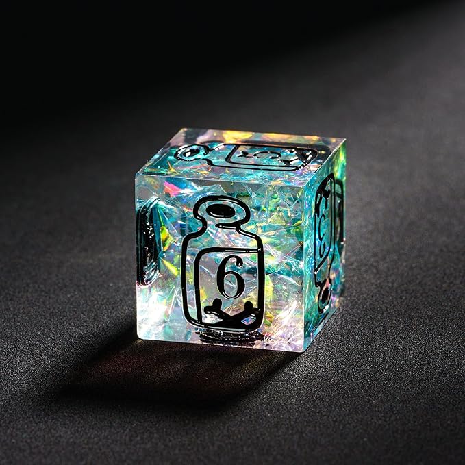 Cusdie 7-Die Sharp Edges DND Dice Set, Ranger Pattern Polyhedral D&D Dice Set for DND Dungeons and Dragons TTRPG Role Playing Games(Transparent w/Black Ranger Pattern)