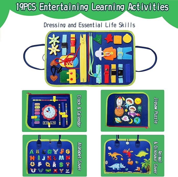 Toddler Busy Board Montessori Busy Board for 1 2 3 4 Year Old, Educational Activities Developing Preschool Learning, Sensory Board Fine Motor Skills, Travel Toys for Car Plane