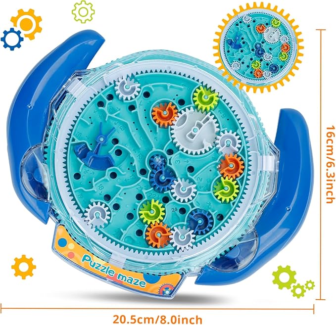 Mind Puzzles for Kids Ages 3-12, 3D Maze Puzzles, Brain Games, Brain Teasers Gravity Maze Ball Puzzle Toy Gifts, Hard Challenge, Gear Wheel Labyrinth Game Maze with One Steel Marbles - Blue