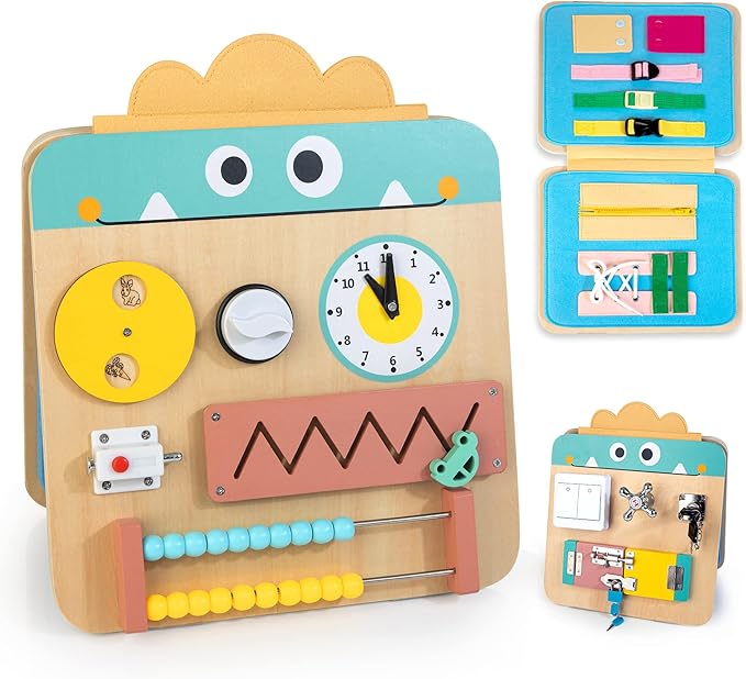 17 for 1 Wooden Busy Board for Kids, Montessori Toys for 2 3 4 Years Old, Eduacational Activity Sensory Board, Multifunctinal Learning Toys for Toddlers Age 2-4, Fine Motor Skill