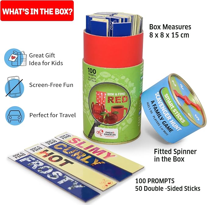 Chalk & Chuckles Scavenger Hunt Game for Kids Ages 4-8, 8-12 Years, Fun Family Game, Indoor and Outdoor Activities