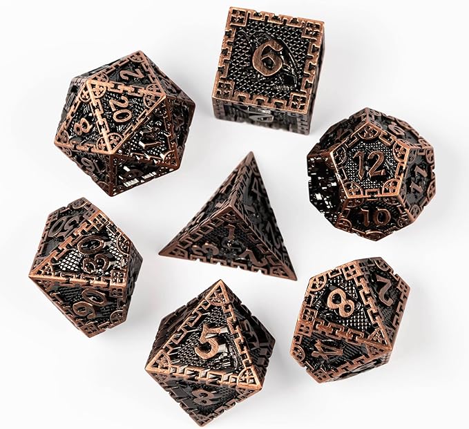 UDIXI 7-Die Metal Dice Set, Polyhedral DND Dice Set Dragon D&D Dice for Dungeons and Dragons Role Playing Game and Other Tabletop Game (Ancient Copper)