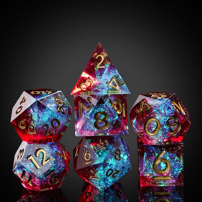 7PCS DND Dice Set,Handmade Sharp Edge Dice Set D&D RPG Polyhedral Die,for Dungeons and Dragons TTRPG Games Roleplaying Games Pathfinder,with Gift Box(Blue with Red)